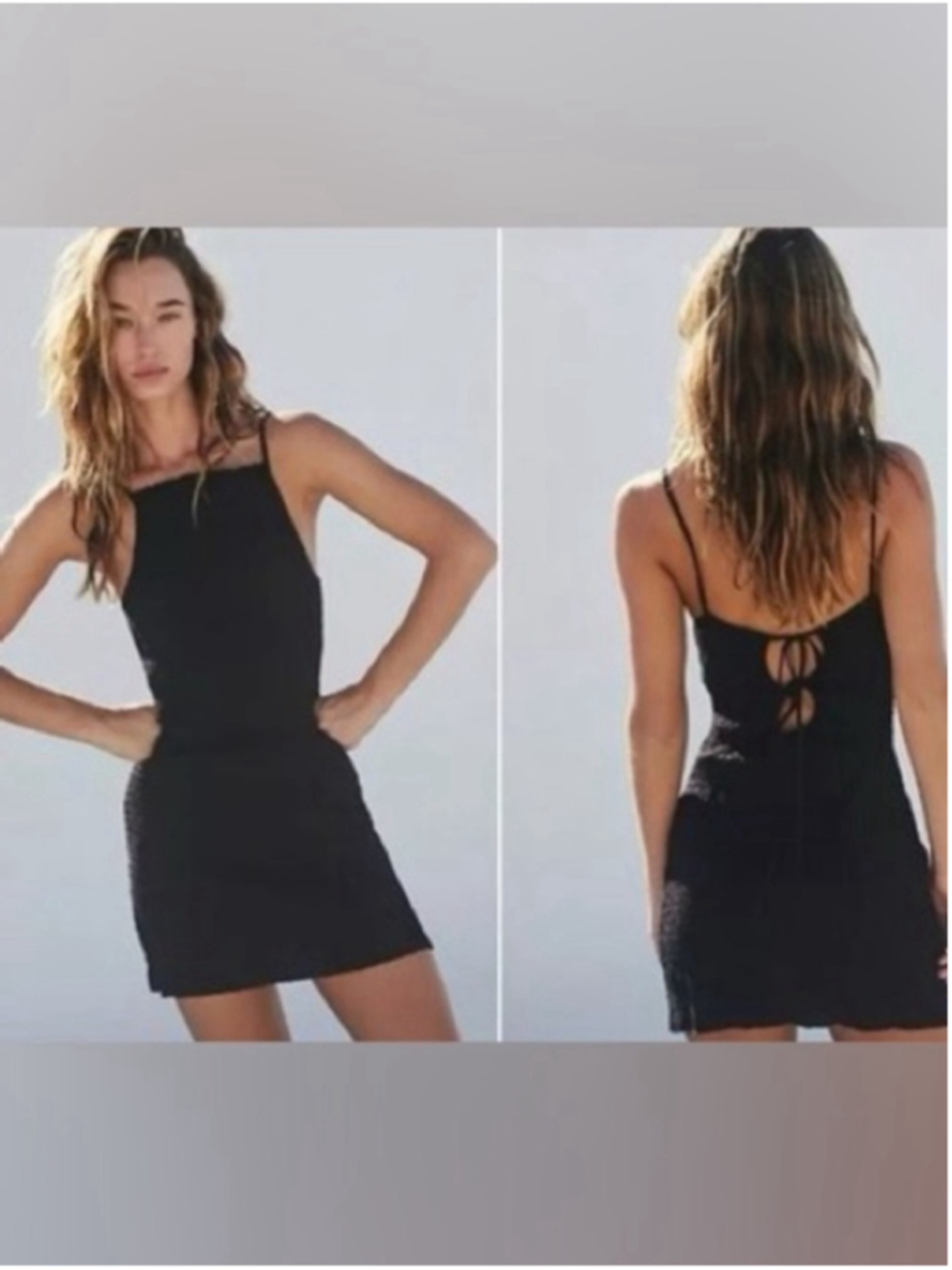 Free People Iyla Smocked Mini Dress In black comfort boho flattering sz lg